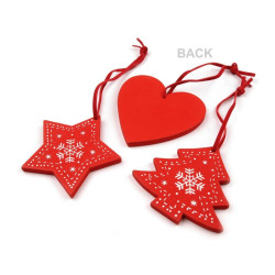 Décorations de Noël en bois / étoile, sapin, coeur / bois rouge et blanc