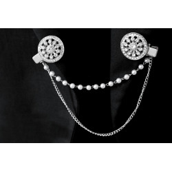 Double clip broche strass et perles / fleur perle