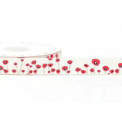 Ruban fleur coquelicot rouge 16 ou 22mm / Blanc ou ivoire / emballage cadeau, décoration gâteau, fête des mères, anniversaire, P