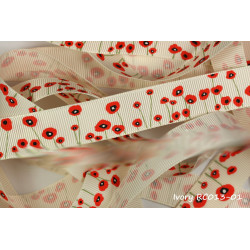 Ruban fleur coquelicot rouge 16 ou 22mm / Blanc ou ivoire / emballage cadeau, décoration gâteau, fête des mères, anniversaire, P