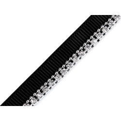 Galon noir orné de cristaux transparents 9mm / Tresse noire avec strass, galon décoratif