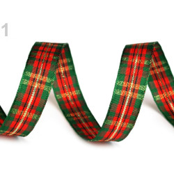 3M Ruban tartan métallisé 15mm / Rouge, vert et or / Ruban de Noël, ruban à carreaux, ruban écossais, décoration Noël 