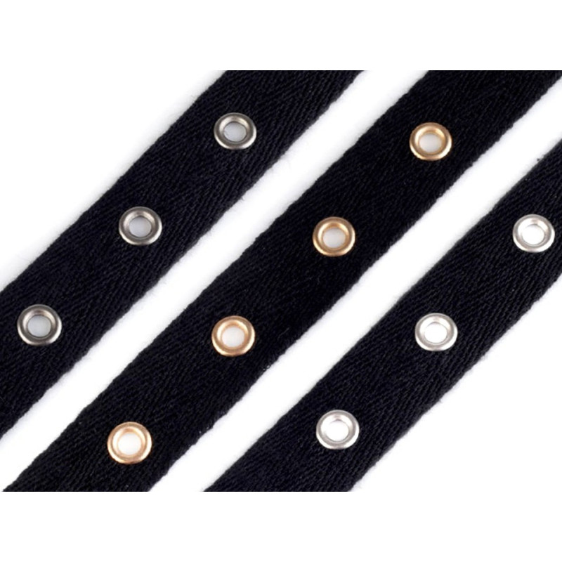 Galon coton 20mm avec petits oeillets / noir et argent, noir et or / bande de laçage, bande pour corset, bustier, laçage, style
