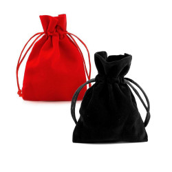 3 sacs cadeaux bourse velours  8x12cm / Noir, rouge / Bourse en velours pour bijoux, pochette cadeau noire ou rouge avec lien, c