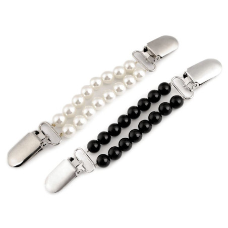 Boucle clip perles pour cardigan / noir ou blanc / Double clip metal et cristal 