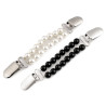 Boucle clip perles pour cardigan / noir ou blanc / Double clip metal et cristal 