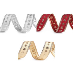 3M Ruban câblé tissé étoiles métallisé lurex 25mm / Rouge, or, argent / Ruban de Noël, décoration Noël