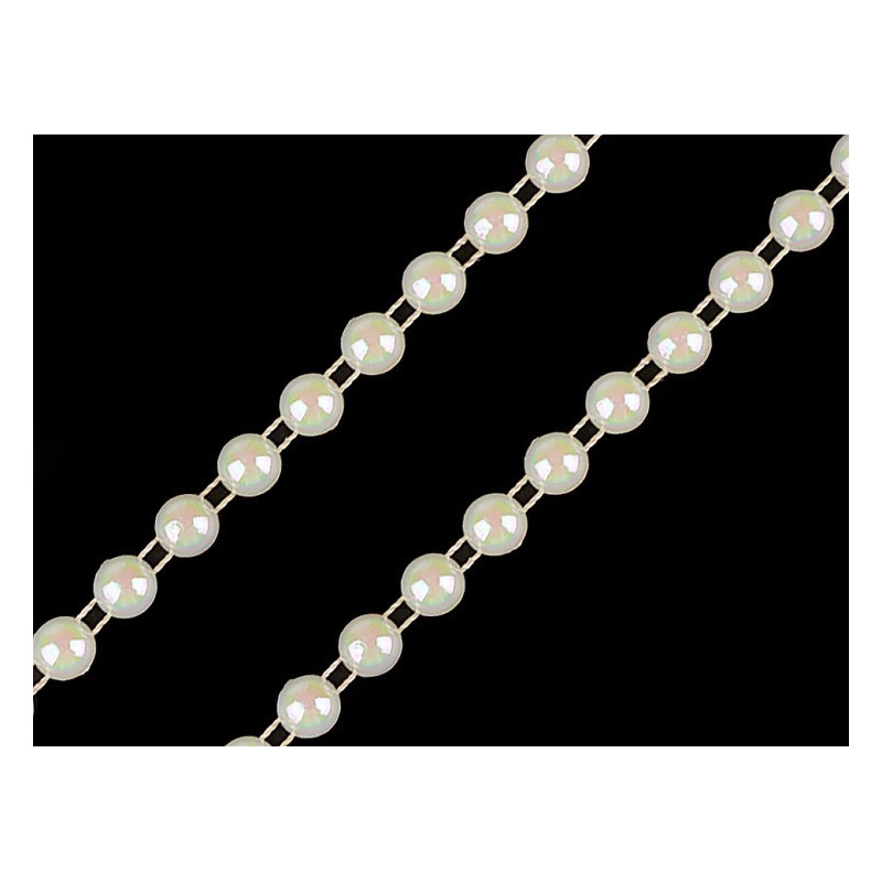 5M Galon demi perles plates 6 mm ivoire reflets AB / Ruban fil de perles pour décoration naissance, mariage