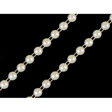 5M Galon demi perles plates 6 mm ivoire reflets AB / Ruban fil de perles pour décoration naissance, mariage