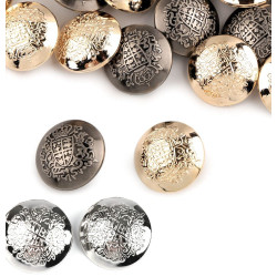 10 boutons métal ciselé 23 mm / or argent ou noir / Ecusson gravé 