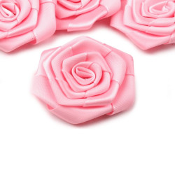 5 roses satin 50mm  / Fleurs en ruban de satin, petites roses tissu décoration mariage, appliqués fleurs 