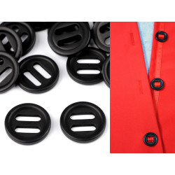 10 boutons plastiques noirs 22 mm, originaux avec les 2 grands trous pour passer un ruban 