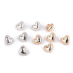 5 Boutons coeur en métal 11 mm or ou argent 