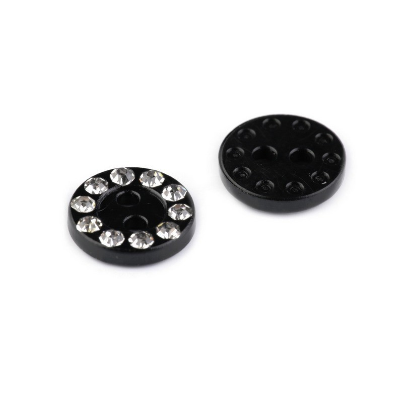 Set de 6 boutons plastique noir 13 mm strass