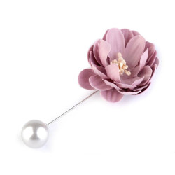 Broche épingle perle et fleur rose