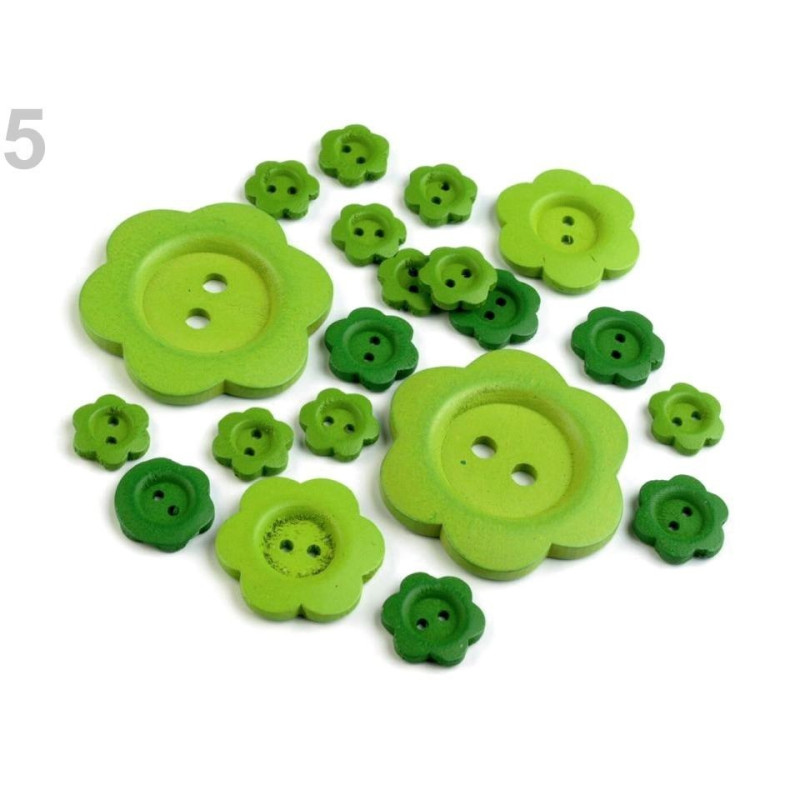 20 boutons bois vert mélangés