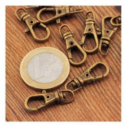 2 mini mousquetons pivotants 23 mm, argent ou bronze